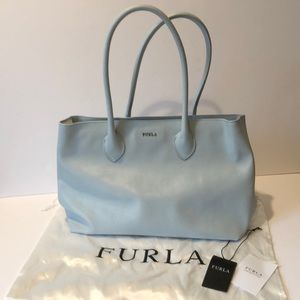 Furla Pale Blue Saffiano Leather Tote Handbag
